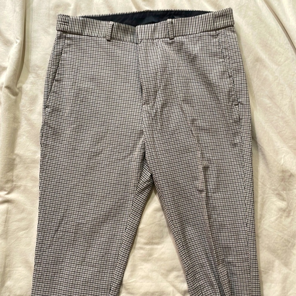 Skinny fit brown plaid dress pants